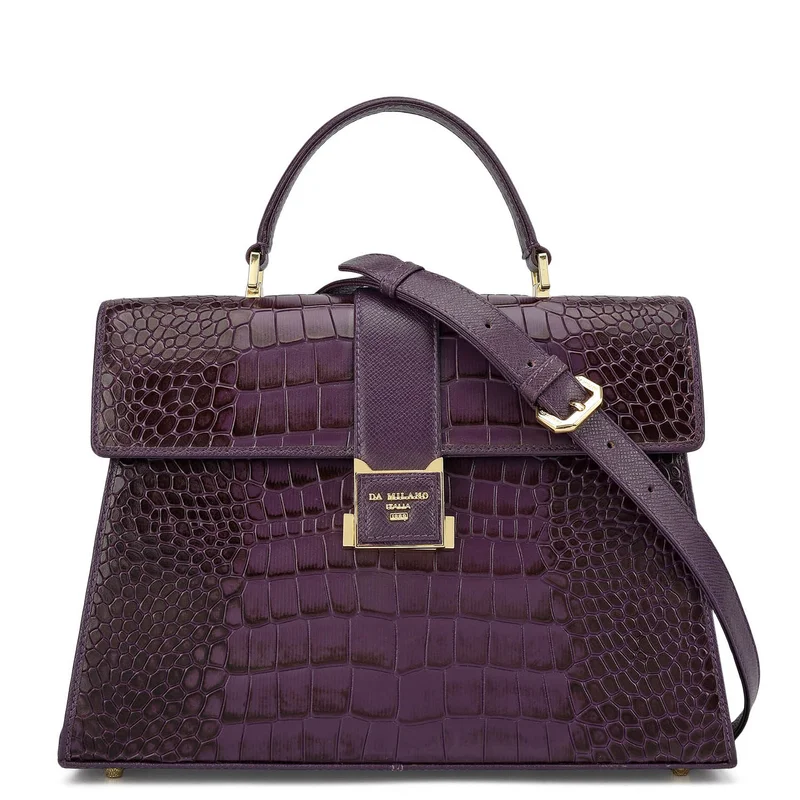 Da Milano Medium Croco Leather Satchel - Grapevine